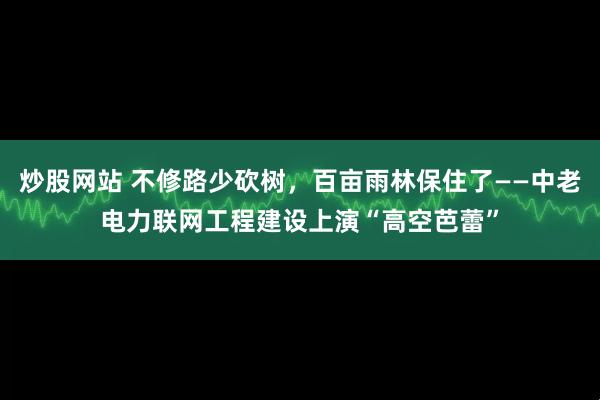 炒股网站 不修路少砍树，百亩雨林保住了——中老电力联网工程建设上演“高空芭蕾”